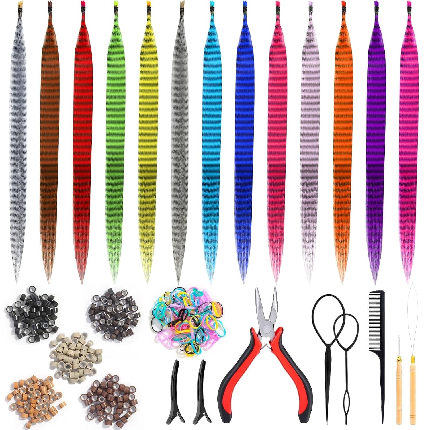 Synthetic Feather Hair Extension Set – 13 Colors