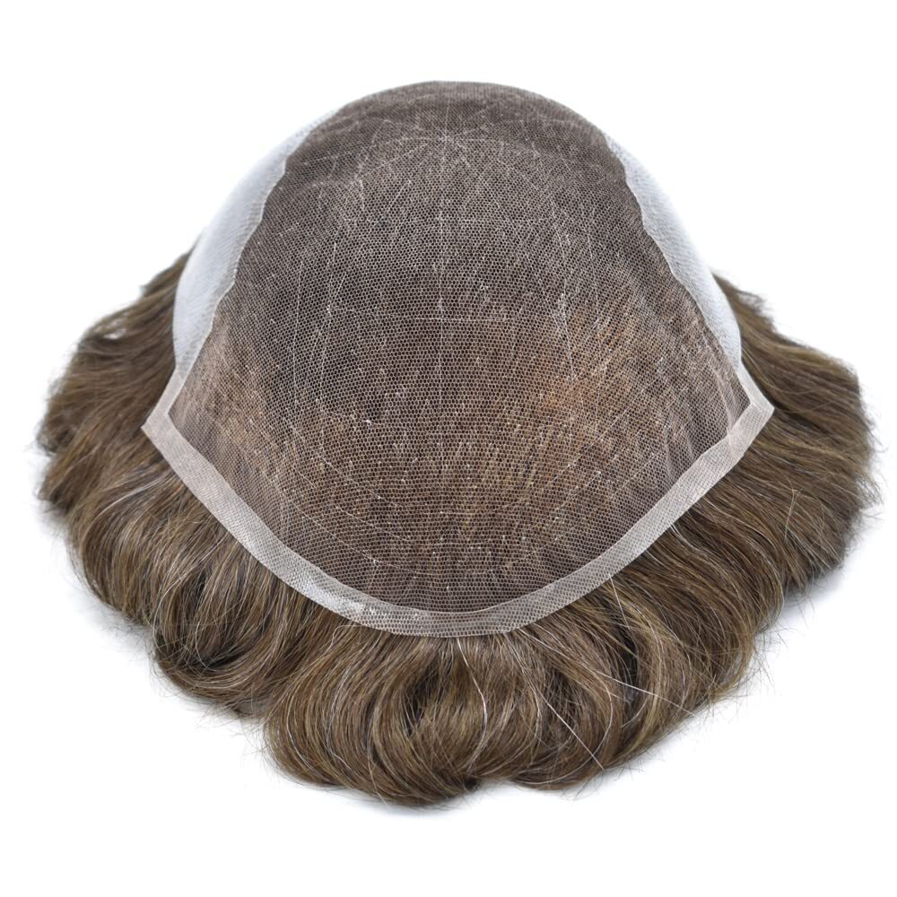Swiss Lace Front Hair System Replacement PU Skin Mens WigMens Toupee Hairpiece