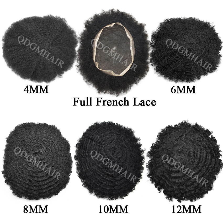 Afro Curl Mens Toupee Full Lace Kinky Curly Black Human Hair System Replacements