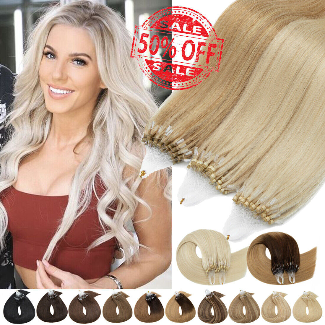 Micro Ring Loop Hair Extensions Real Human Hair Micro Beads Link Thick Remy Hair