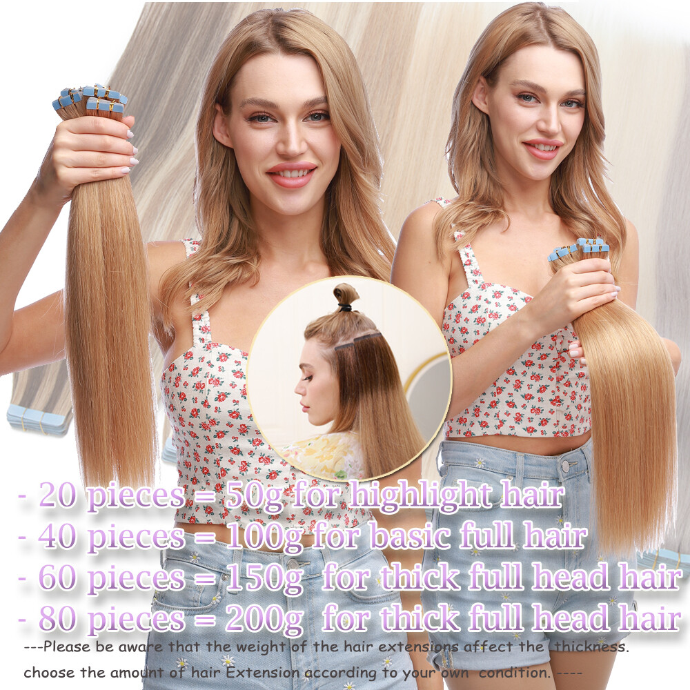 60PCS THICK Tape In Glue REAL 100% Human Remy Hair Extensions FULL HEAD GIFTS US