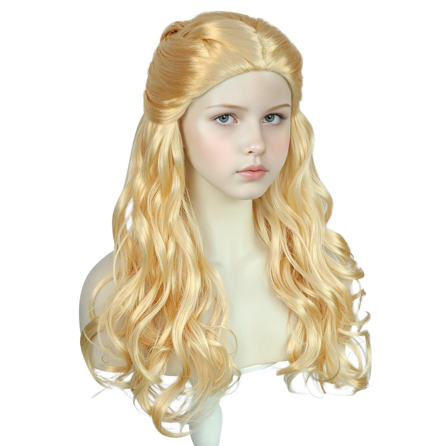 Long Blonde Wigs Women Good Witch Princess Wig Blonde Wavy Curly Ponytail Wig Mo