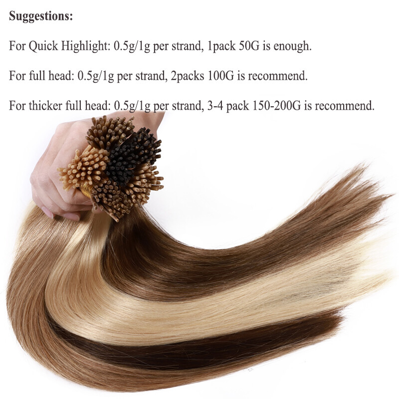 200 Strands Stick I-Tip 100% Real Human Hair Extensions Micro Ring Beads 100g US
