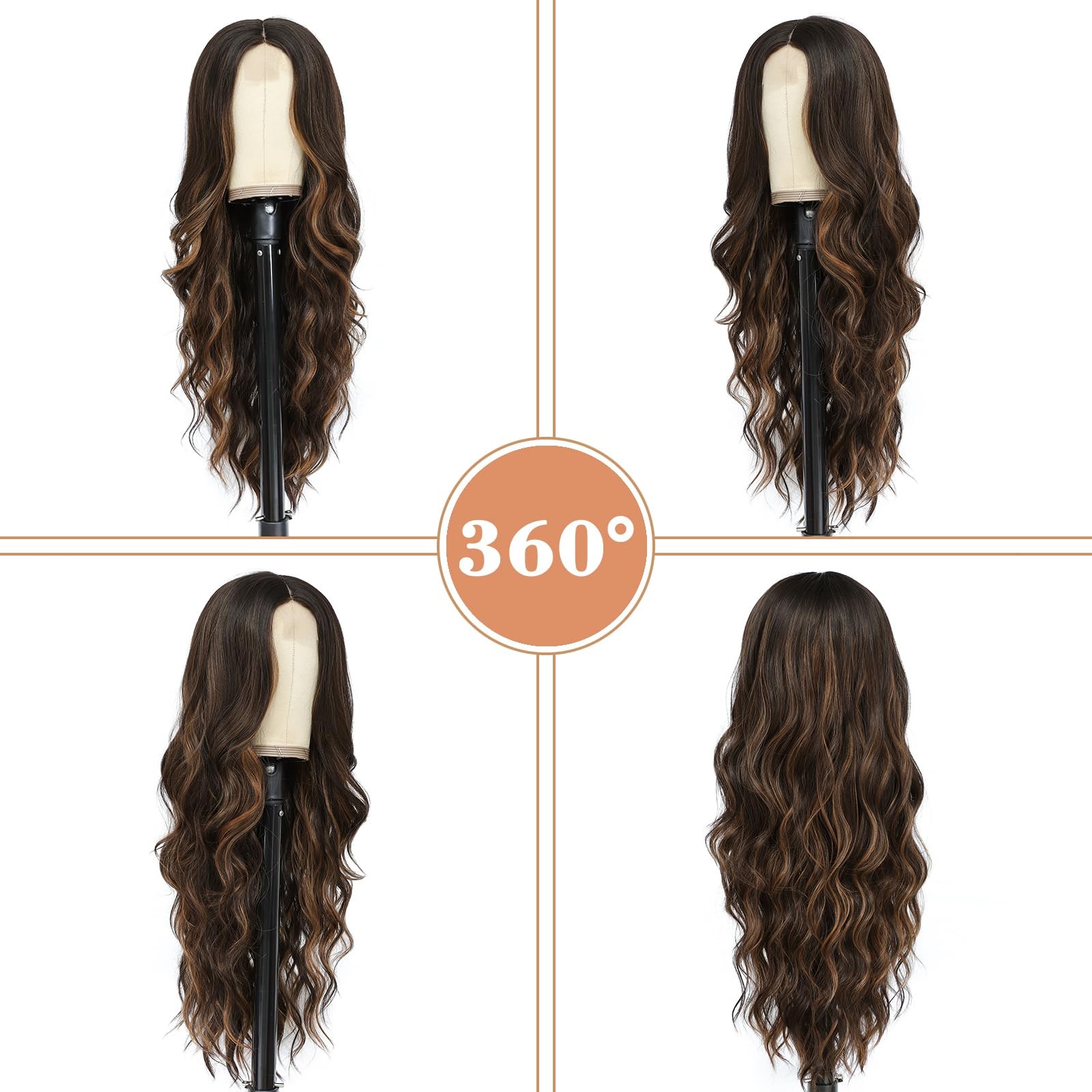 26 Inch Long Curly Middle Part Synthetic Heat Resistant Fiber Wig for Women -…