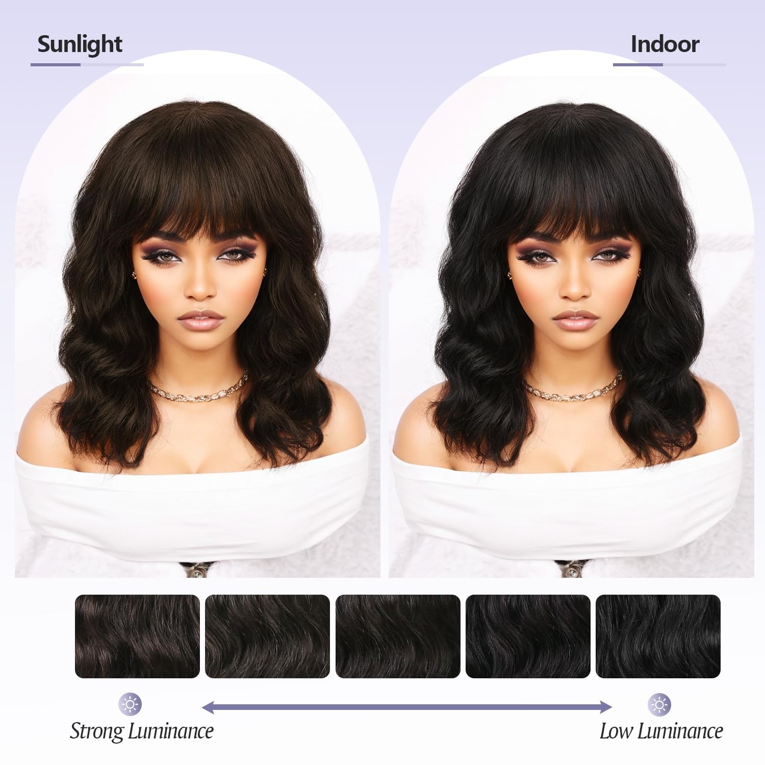 Wiger Human Hair Natural Wave Wigs Bangs Black Wavy Bob Wigs For Black Women