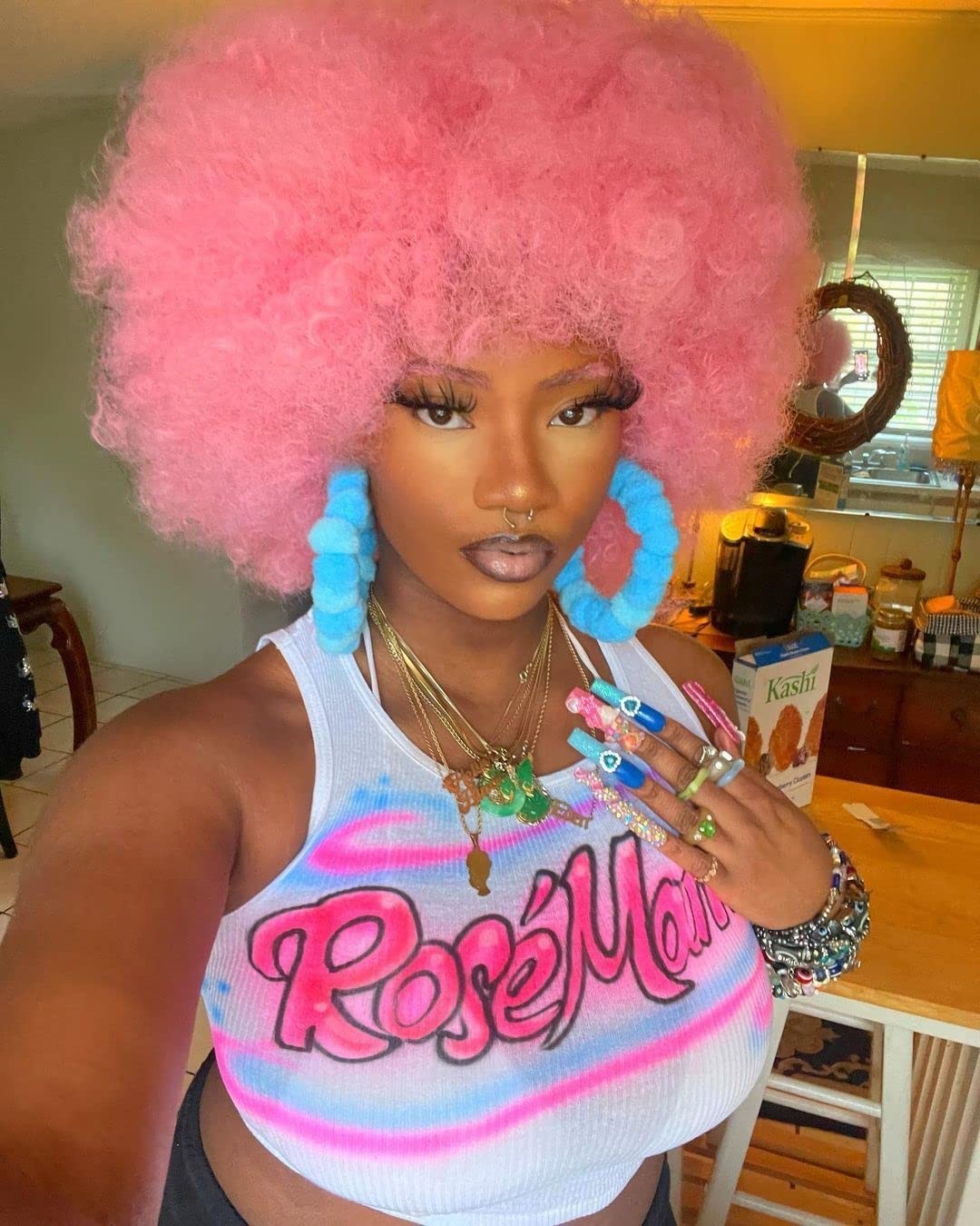 Short Afro Wig with Bangs for Black Women Afro Kinky Curly Wig 70s Premium Sy…