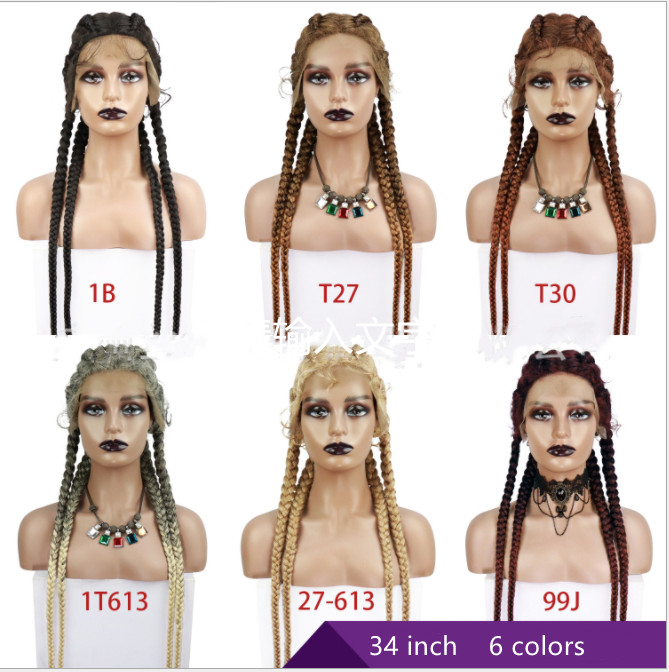 Long Braid Fiber Lace Front Wigs Cornrow Big Braiding 4 Braids Wigs Natural Hair