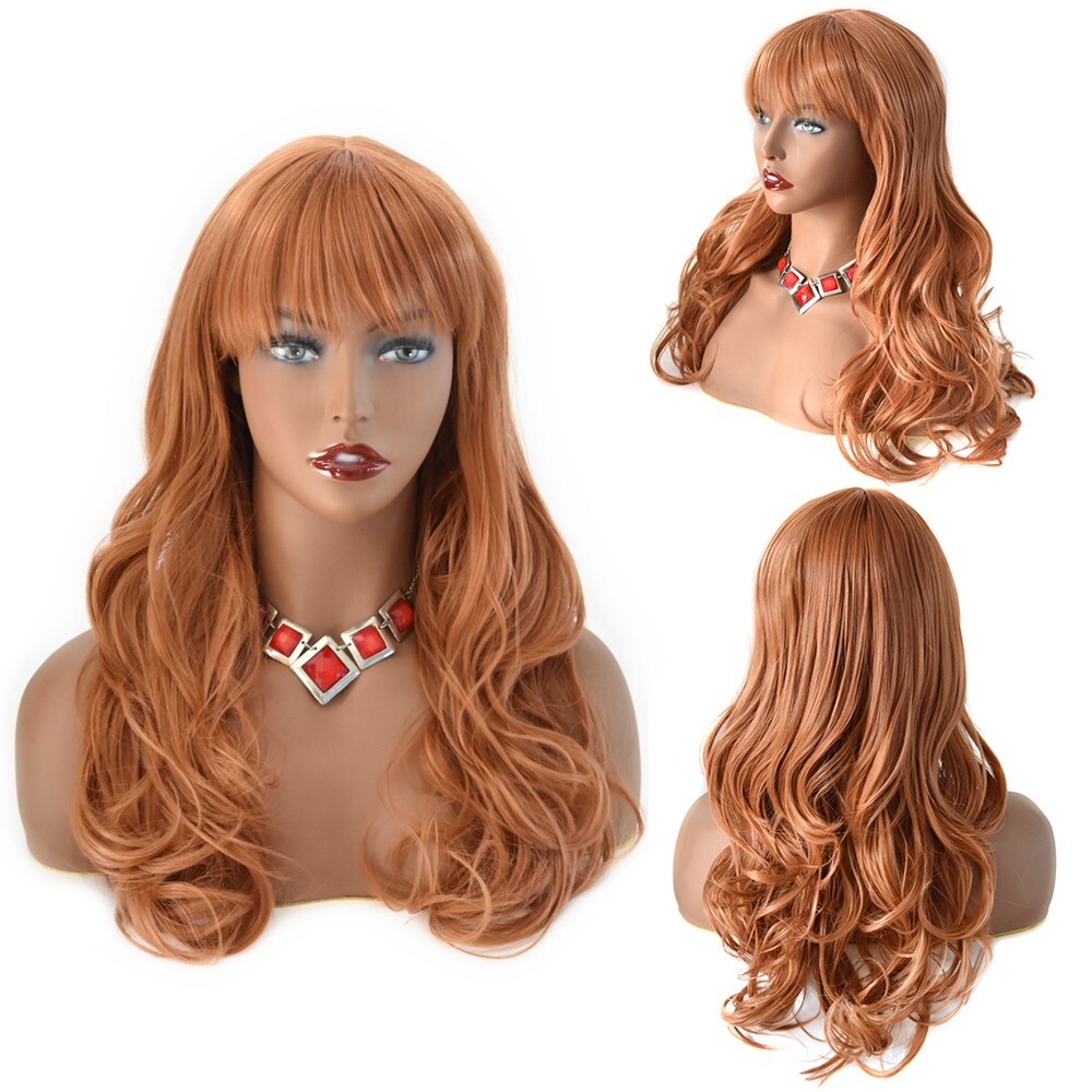 Long Wavy Fashion Cosplay Party Women Wig Bangs Synthetic Black Brown Hair 26″