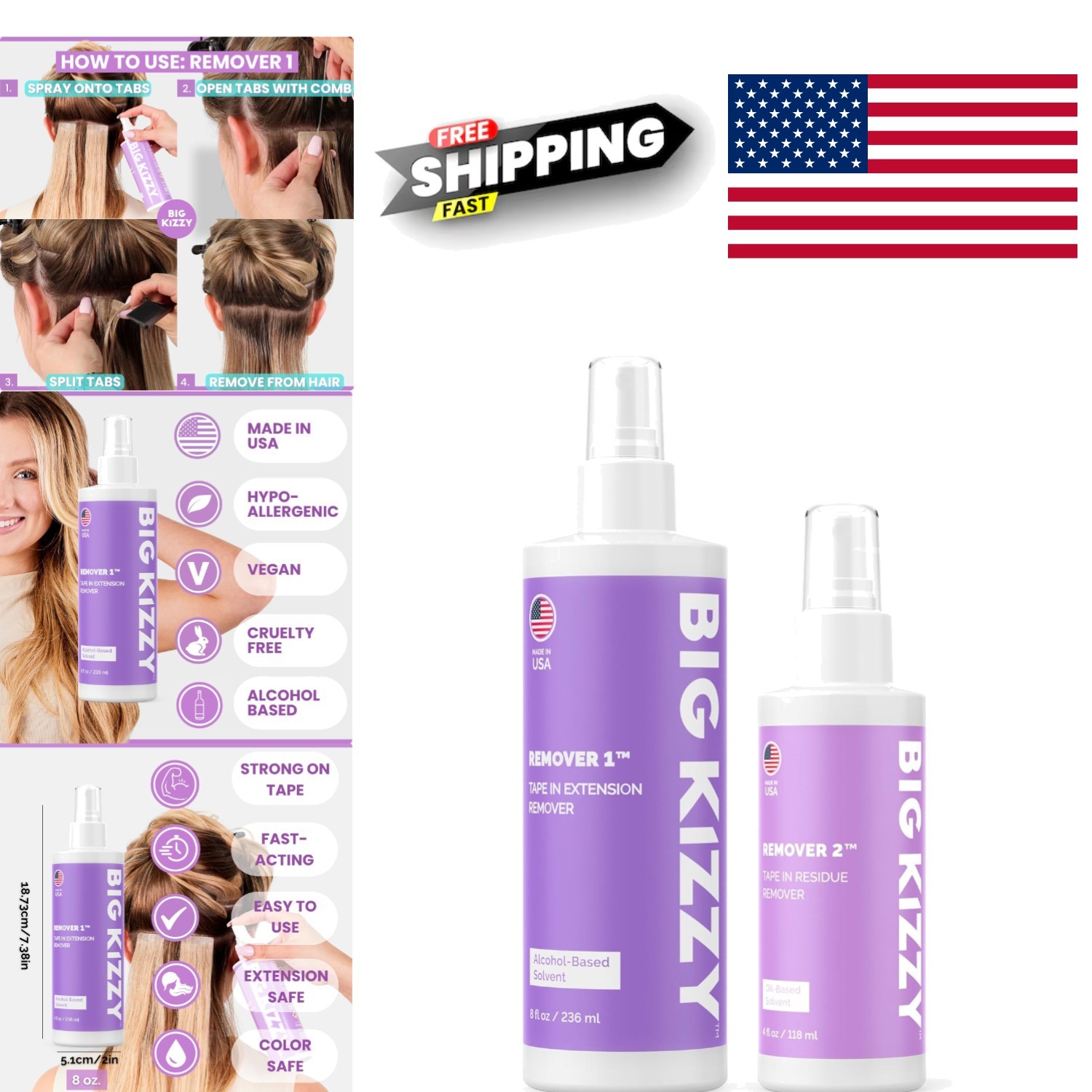 Professional Tape In Extension Remover 8oz with Residue Remover 4oz Set