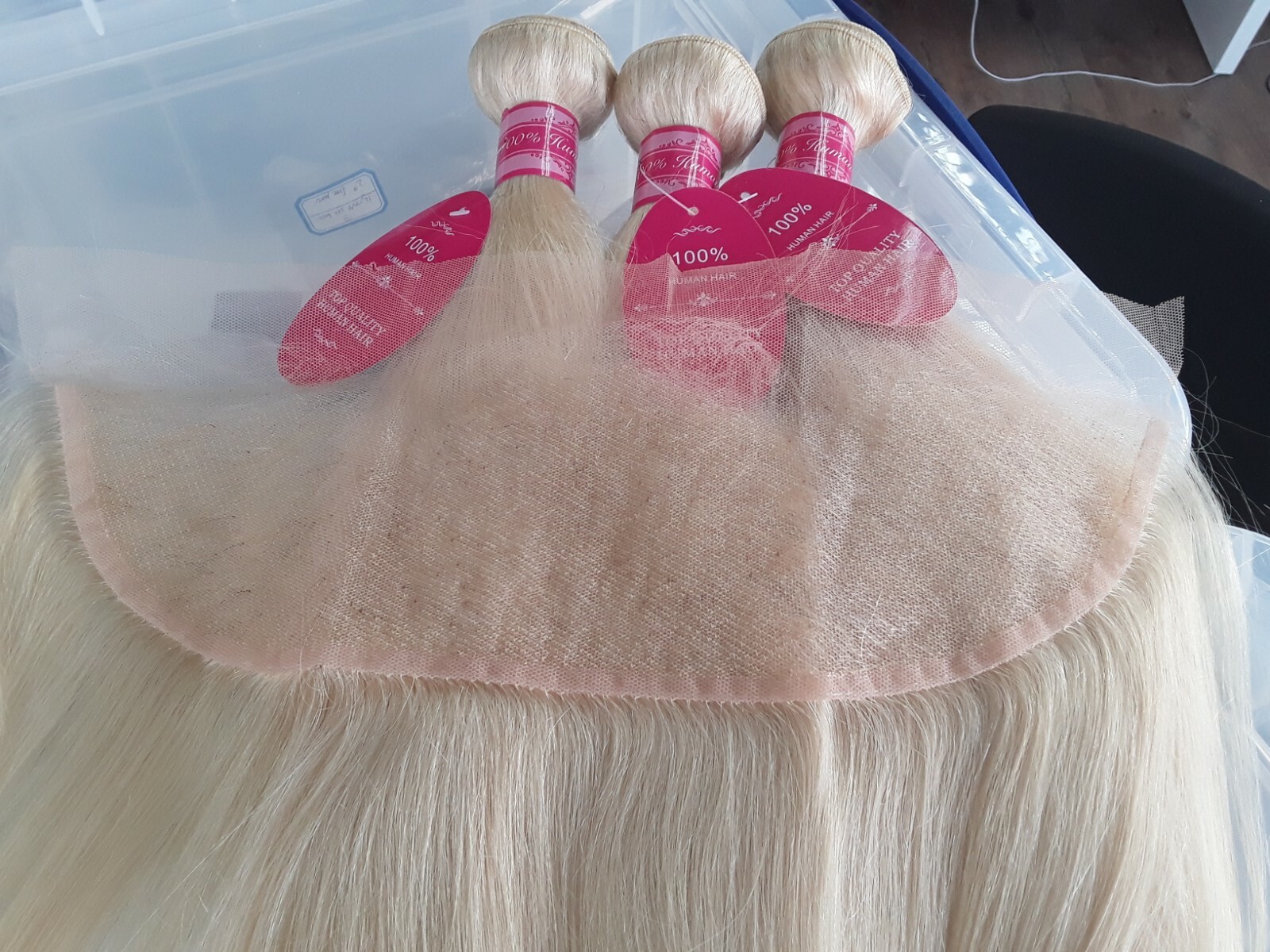 12A BRAZILIAN VIRGIN HUMAN HAIR 18+18+18&16Inch 13×4 FRONTAL BLONDE 613 STRAIGHT