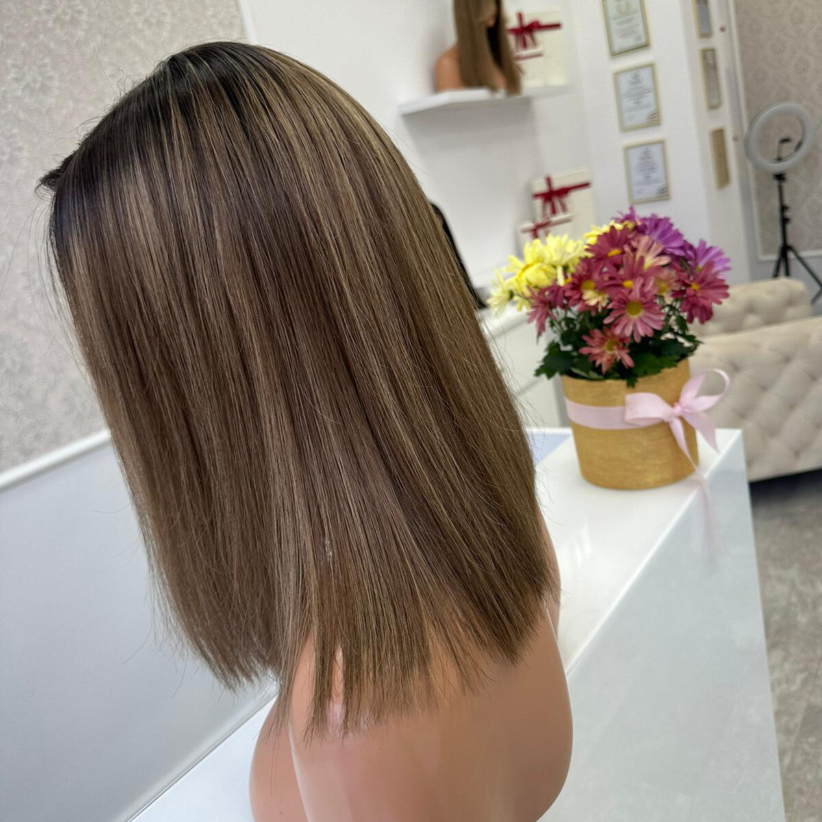 Brown With Blonde Highlights Ombre Human Hair Wig 4×4 Lace Front Wig for Women