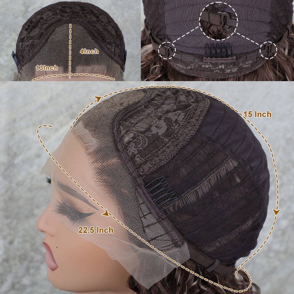 Highlight Blonde Brown Curly Hair Lace Front Wigs Synthetic Pre Plucked Glueless