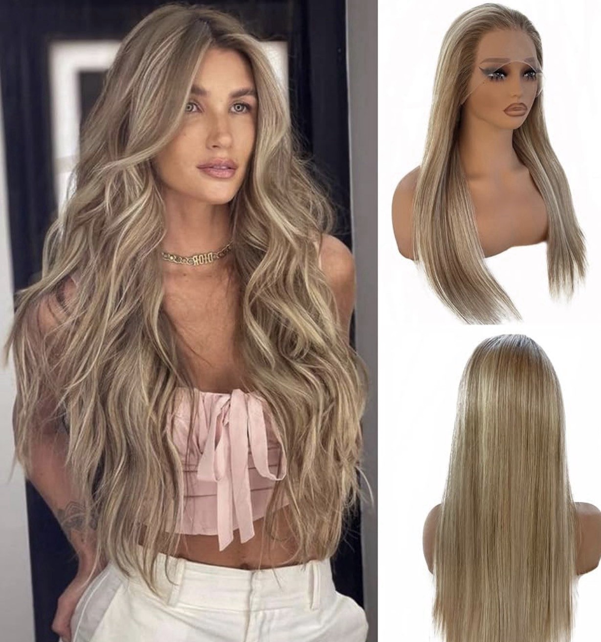 22” Strawberry Blonde Mixed Platinum Blonde HD Lace Front Human Hair Wigs, 13×4