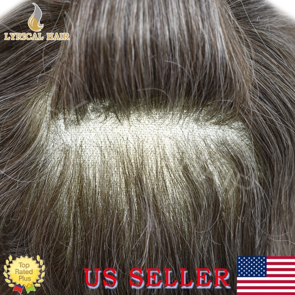 Q6 Mens Toupee French Lace Front Skin PU Human Hair Pieces Natural Hairline Wigs