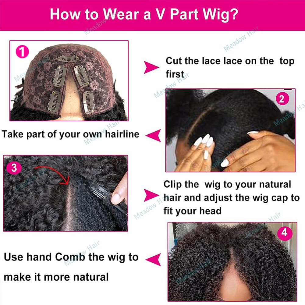 Afro Kinky Curly V Part Wig Human Hair Brazilian Virgin Upgrade U Part Wigs Glue