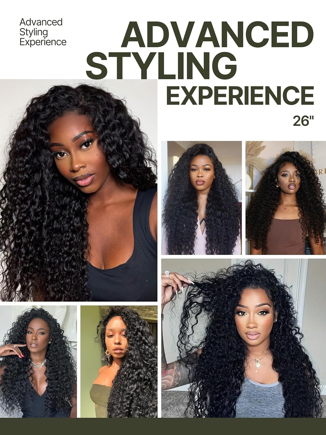 Curly Glueless Half Wig 26 inch Veralux™ Synthetic Fiber & Human Hair Blend #1B