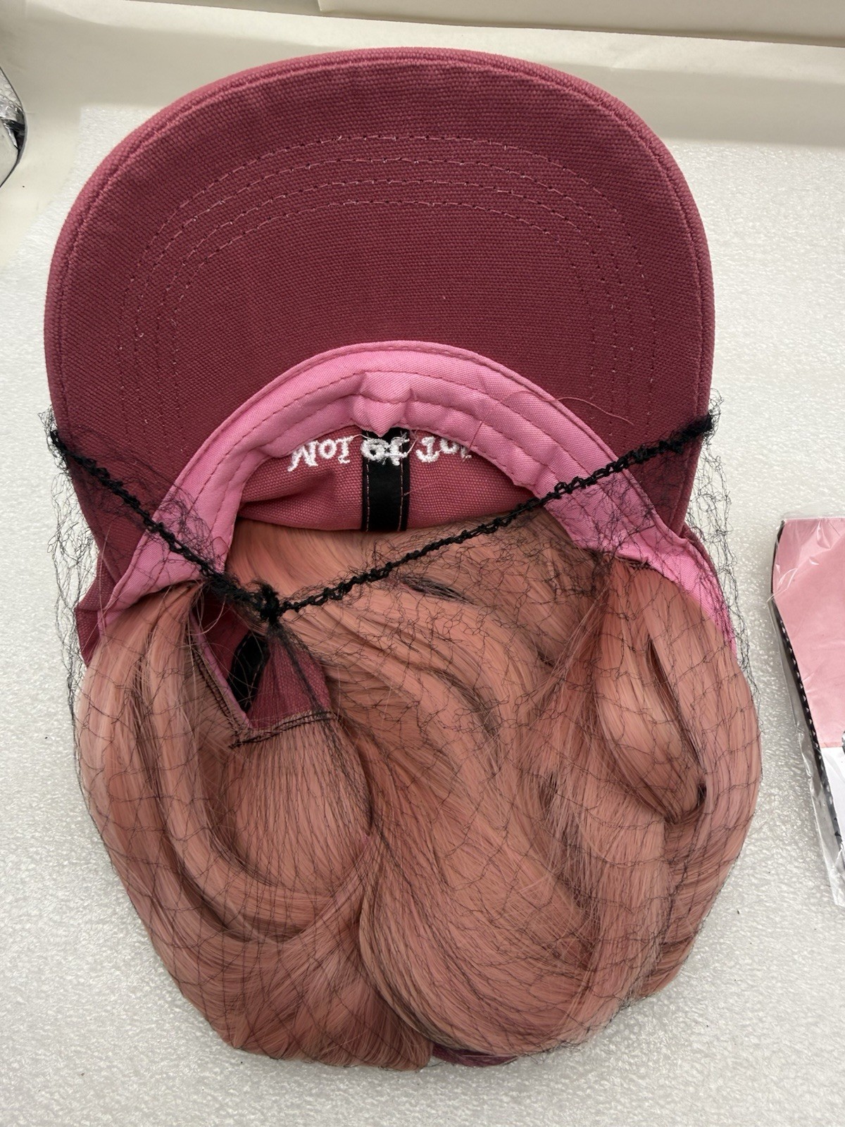Baseball Cap Wig Pink Hat with Hair for Women Adjustable w/Heat Resistant *READ
