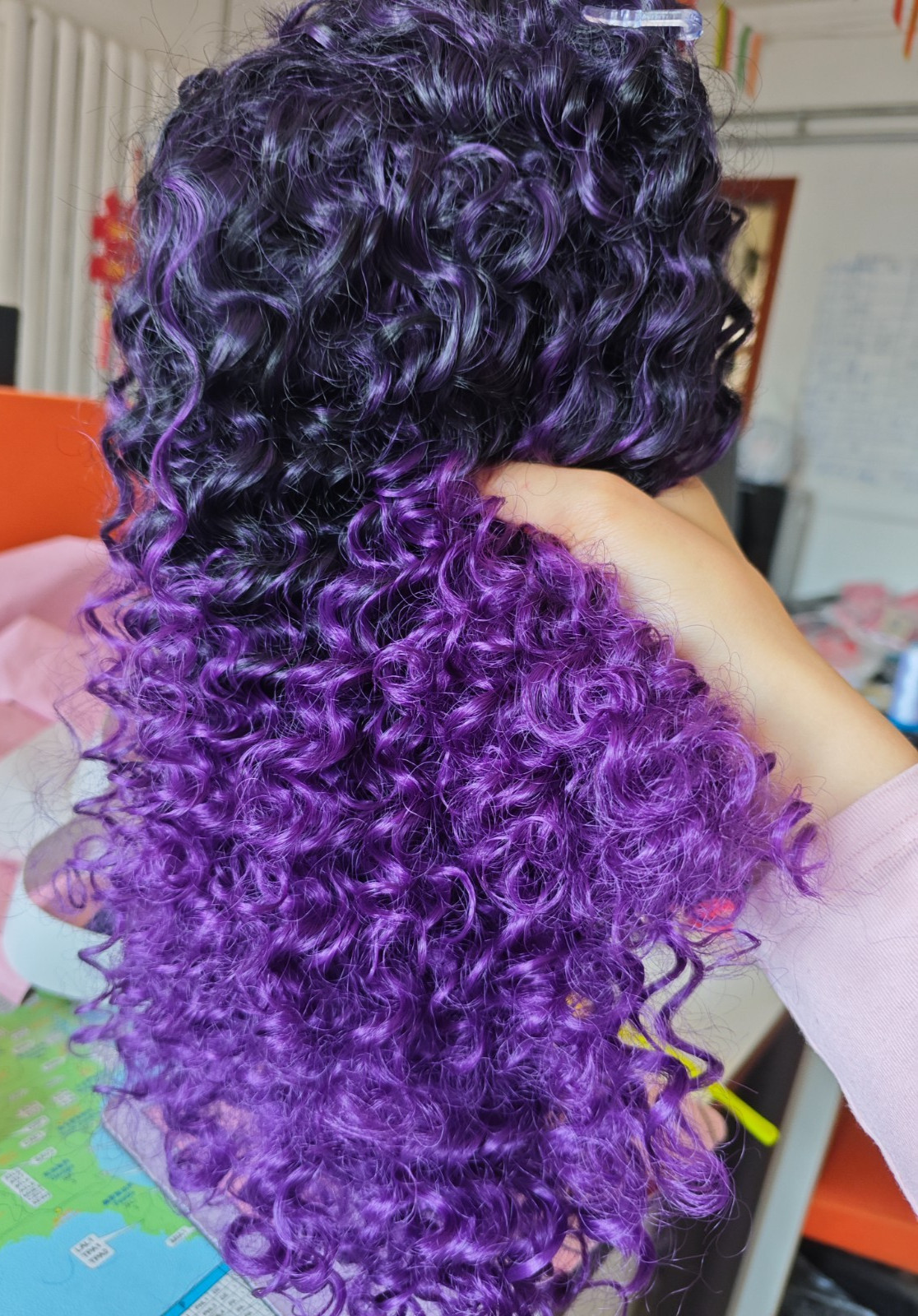 Afro Curly Wig For Black Women Black to Purple Ombre Fluffy Deep Wave Bob Wig