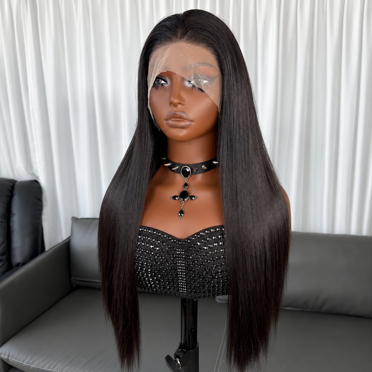Synthetic Hair Heat Resistant Long Straight Lace Frontal Wigs Off black Women