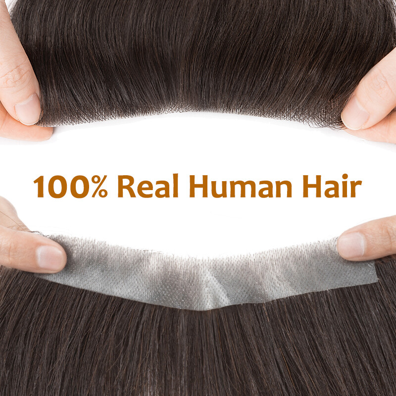 Mens Hairline Toupee Men Frontal Hairpiece V-Shape PU Thin Skin Remy Human Hair