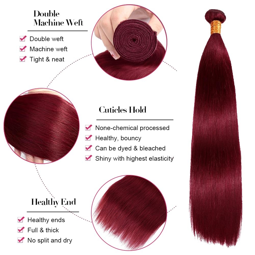 99J Bundles Burgundy Straight Human Hair Bundle 8A 99J Burgundy 1 Bunde 14 In…