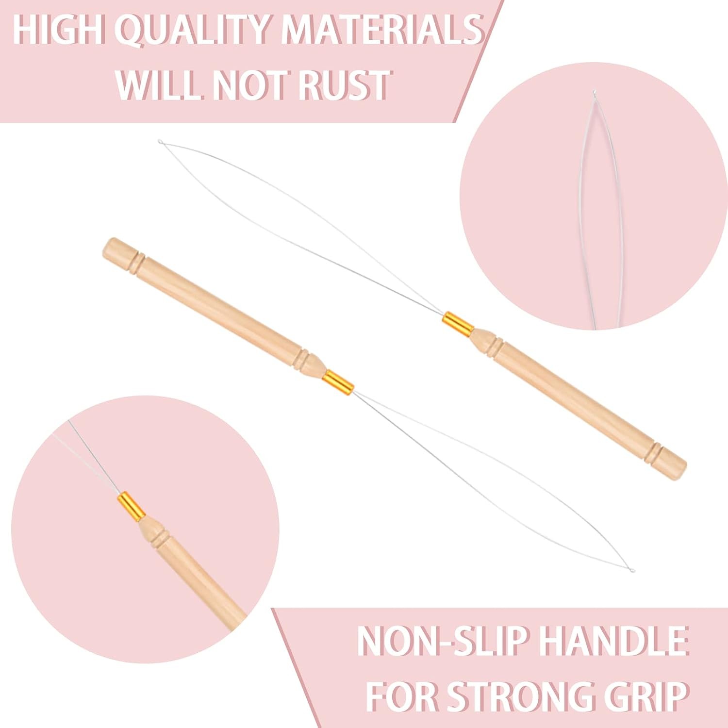 3PCS Hair Extension Loop Needle Threader Pulling Hook Tools Micro Loop Nano