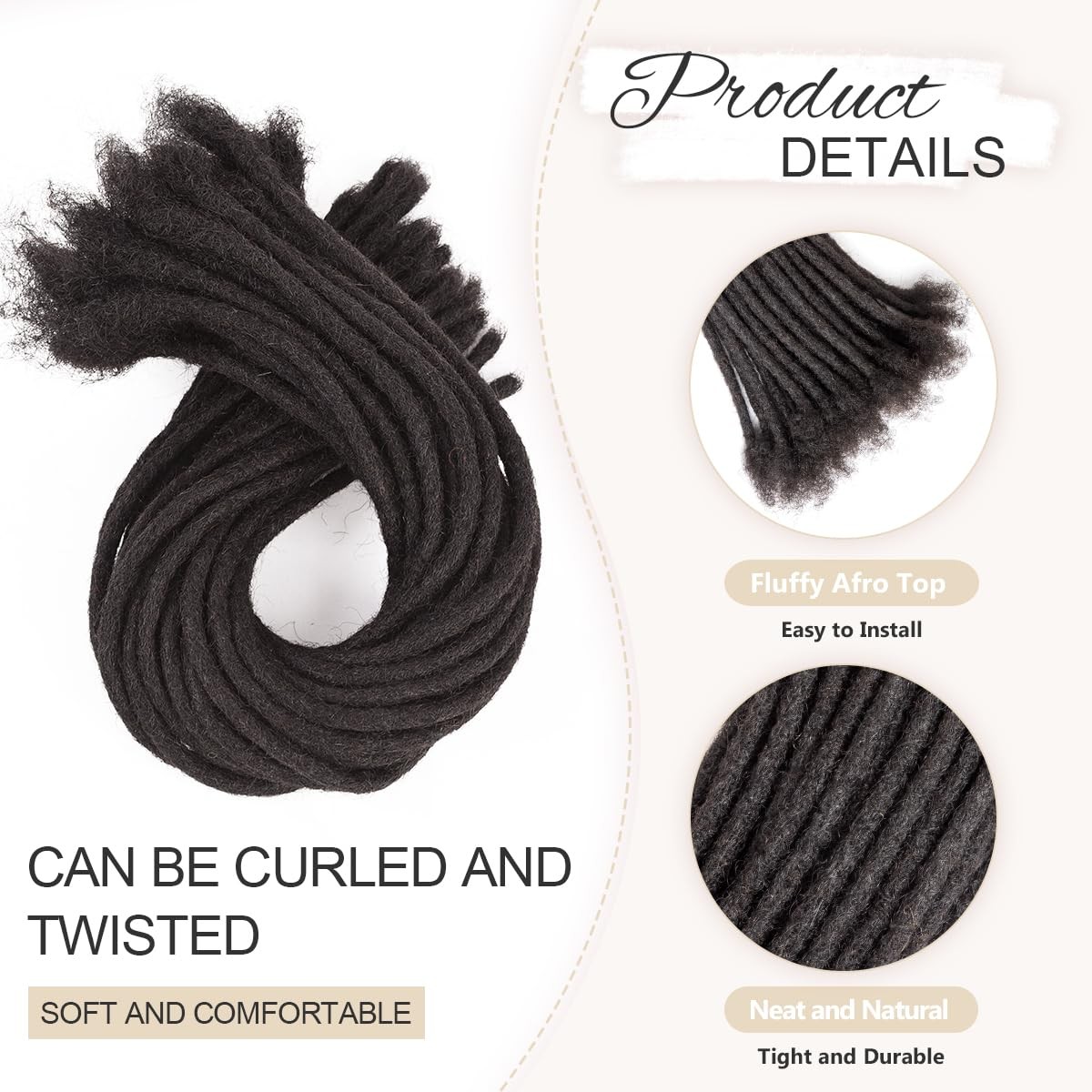 DAIXI 8″ 10 Strands 100% Real Human Hair Dreadlock Extensions 0.6cm Thick