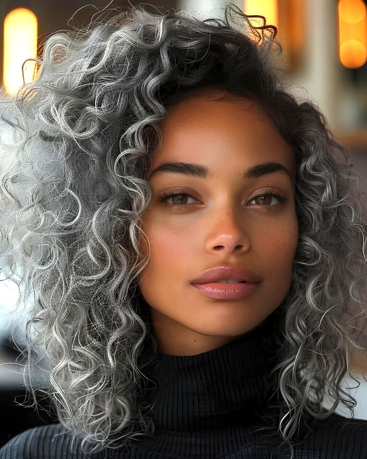 Ombre Gray Curly Bob Wig Black Roots 100% Human Hair Lace Front Wig 200% Density