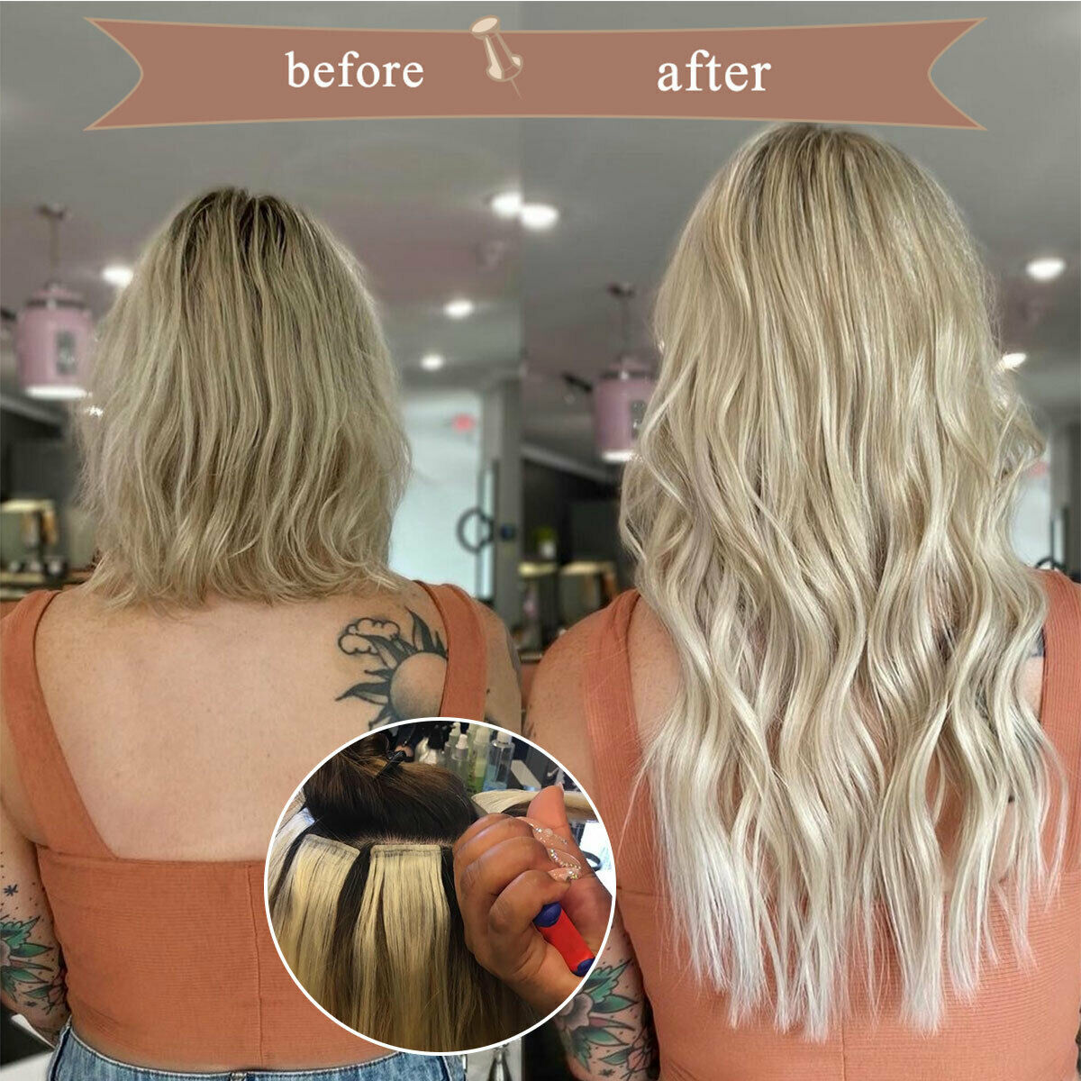 Adhesive Tape in Hair Extensions Invisible Skin Wefts Human Hair Balayage Blonde
