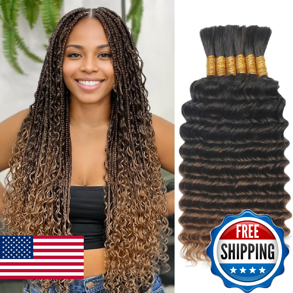 LEISWISS T30 20 Inch 150g Boho Braids Human Braiding Hair Deep Wave 6 Bundles