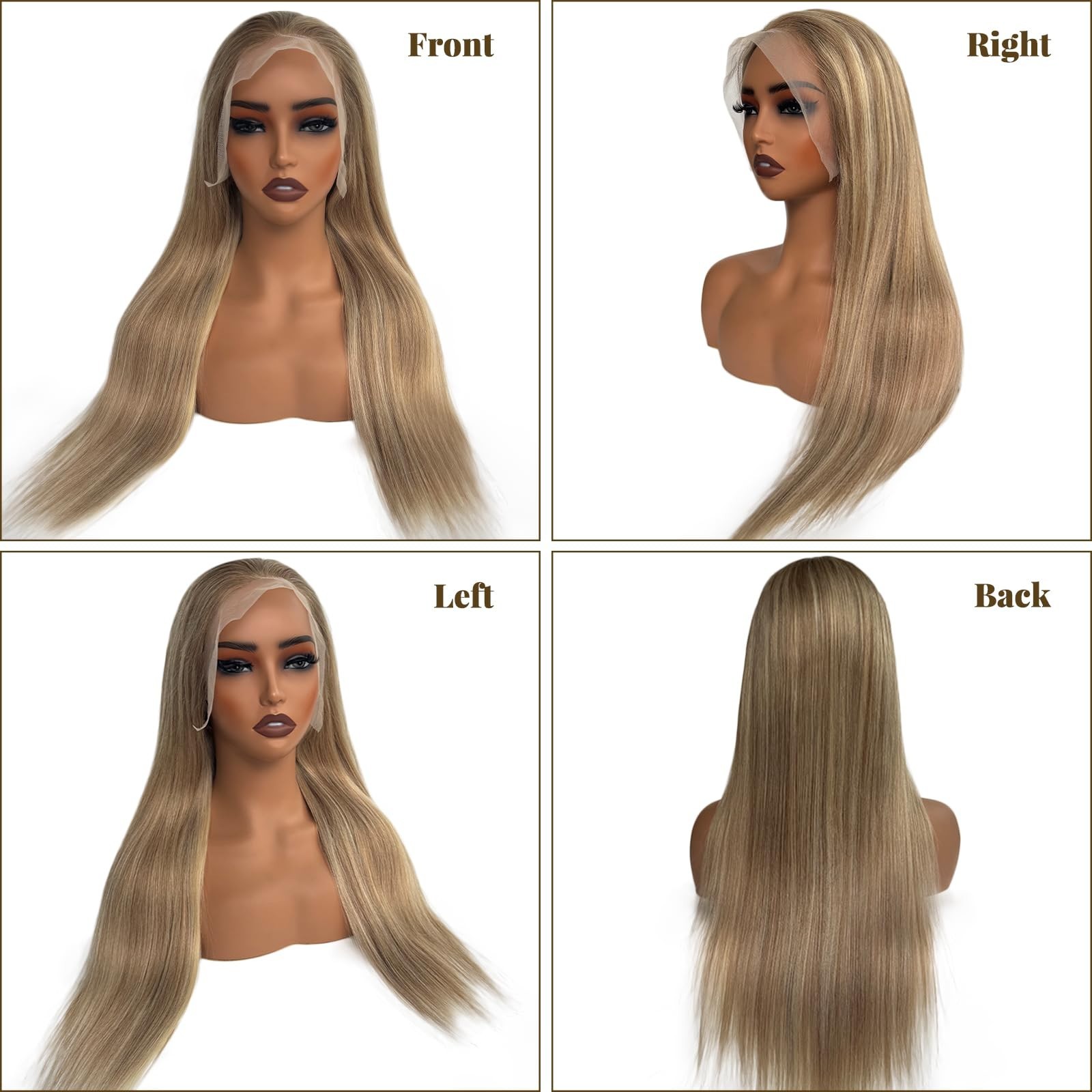20″ Ombre Lace Front Wig Human Hair, Ash Brown to Blonde, Pre-Plucked, 180% Dens