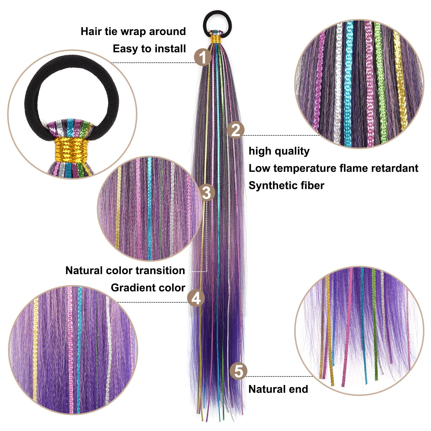 2 Pack Braid Ponytail Extension with Elastic Tie Straight Sleek Wrap Around Brai