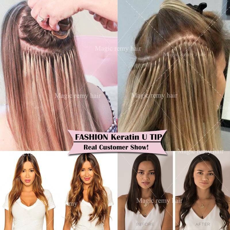 AAA 300S 1g U Nail Tip Keratin Real Human Hair Extensions Pre bonded 18″ 20 22″
