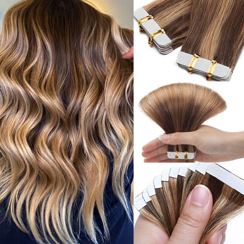 THICK Tape In 100% Remy Human Hair Extensions Skin Weft FULL HEAD 60PCS Straight