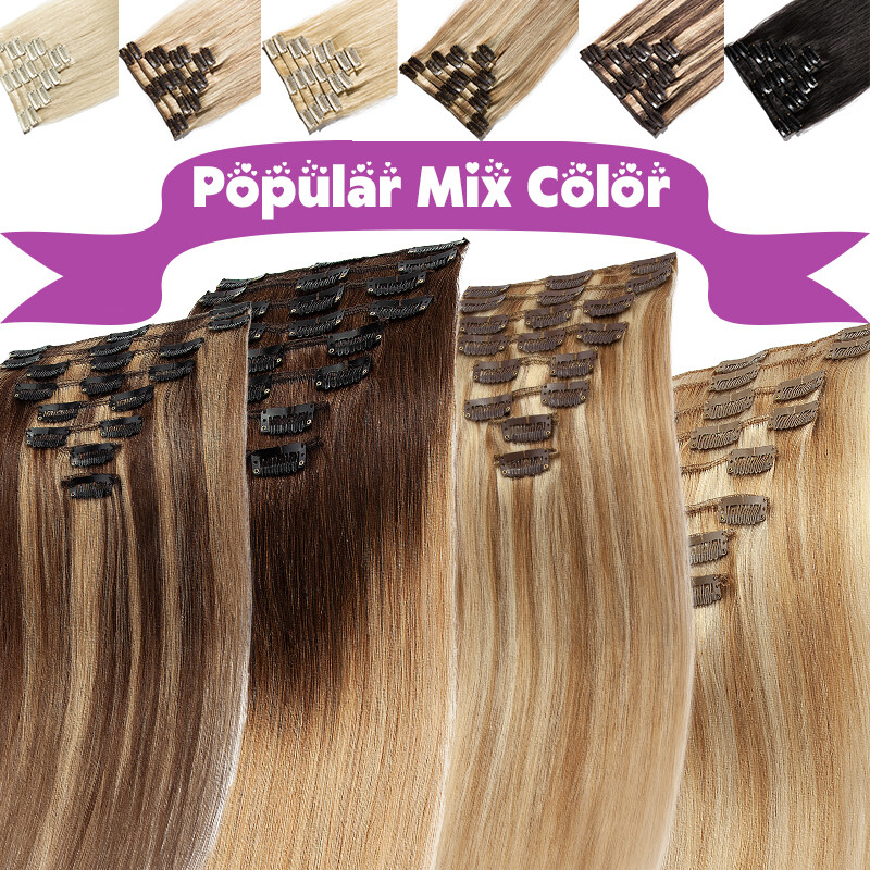 Premium Hair Extensions Clip In Real Remy Human Hair 8PCS Full Head Hairpiece US