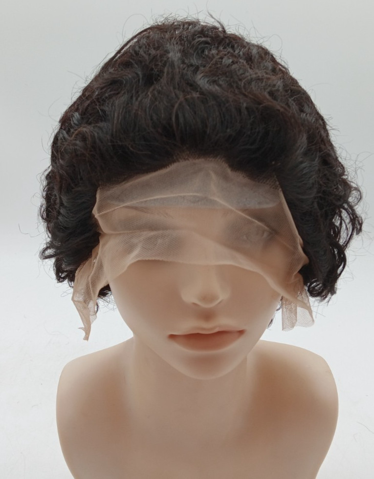 KLAIYI | Human Hair Wig | 6″ Short Pixie Bob | Glueless Natural Black
