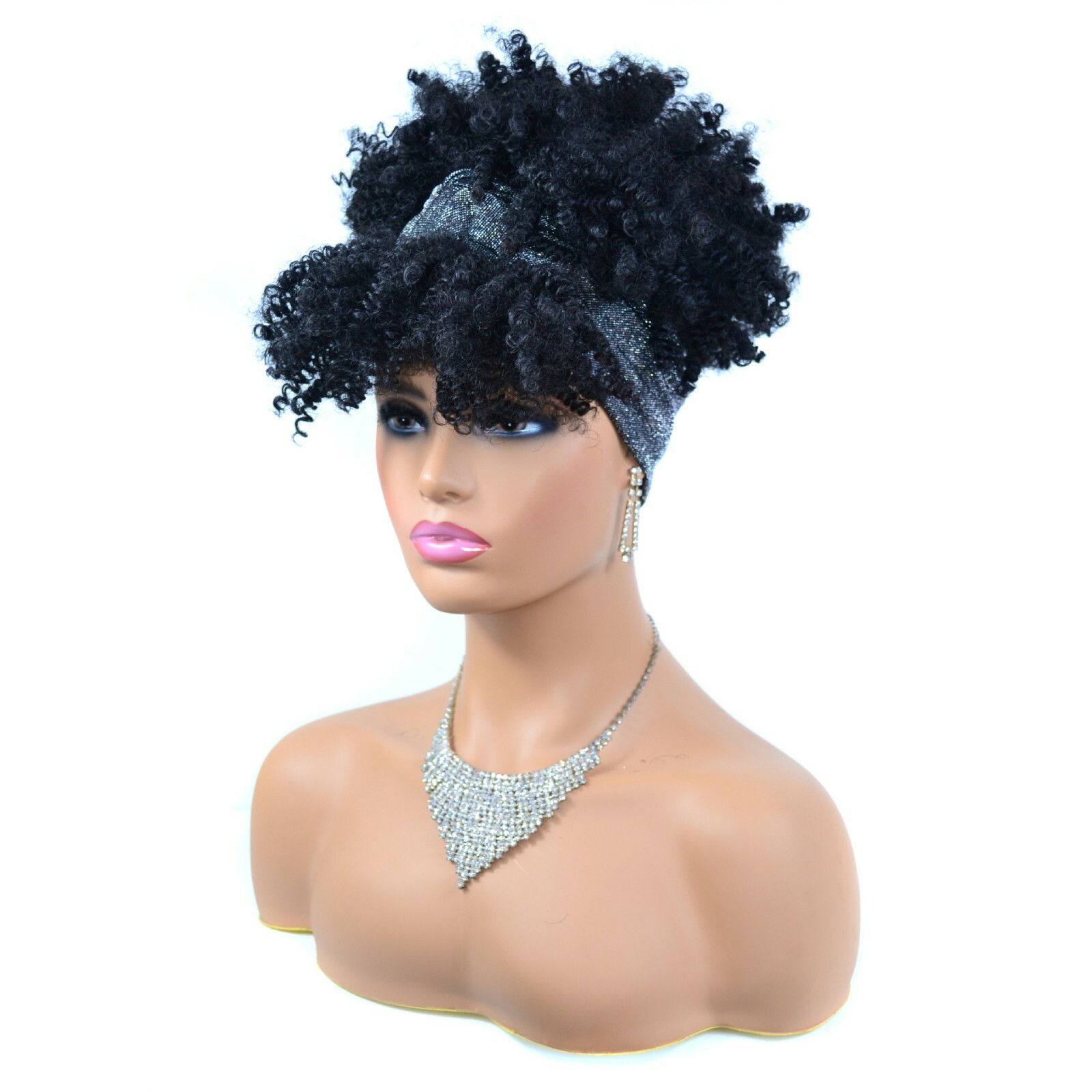 African Headband Wigs Afro Kinky Curly Hair Wrap Wigs with Bangs for Black Women
