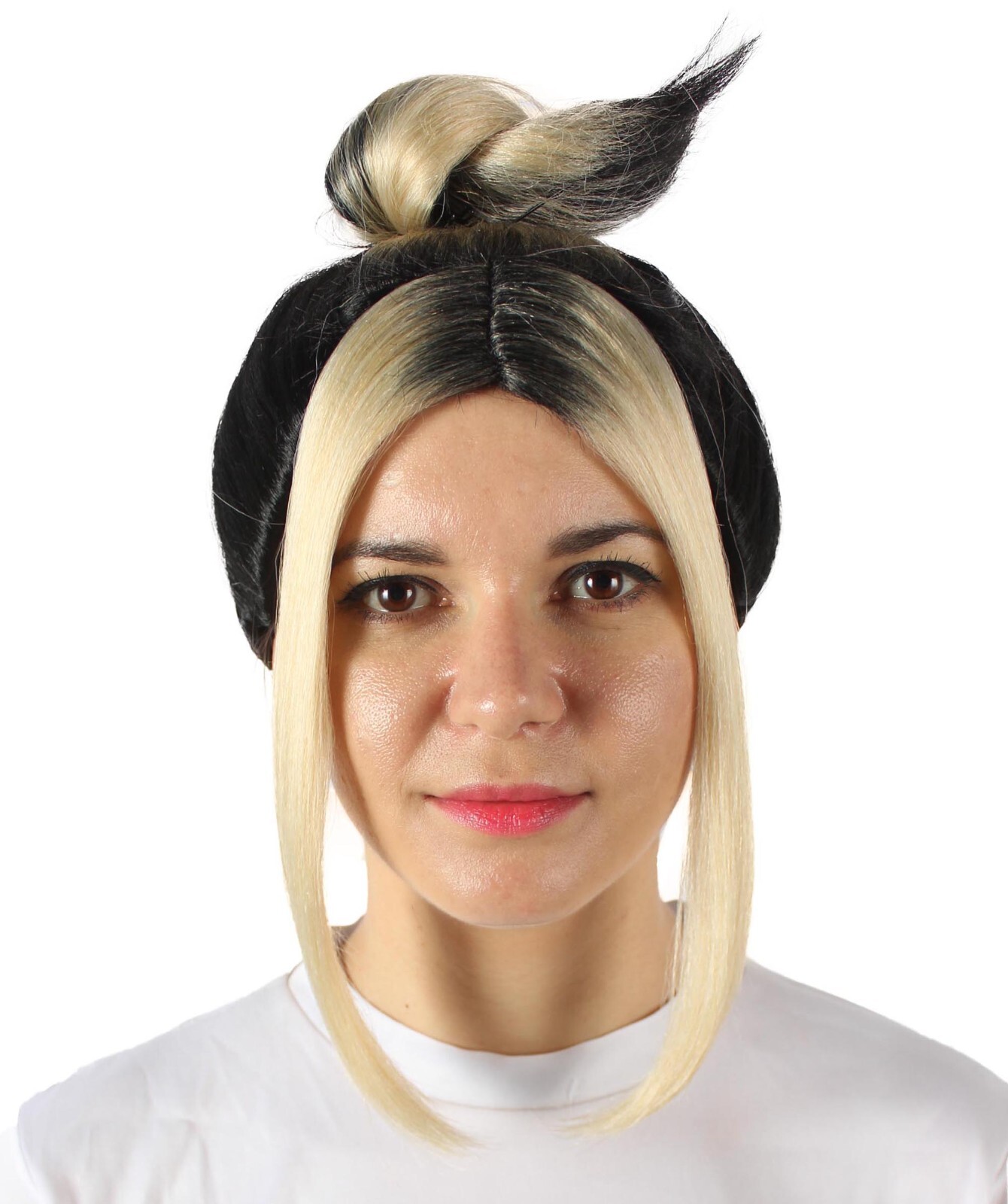 HPO Adult Women’s British Singer Black Blonde Middle-parted Wig,HW-7023