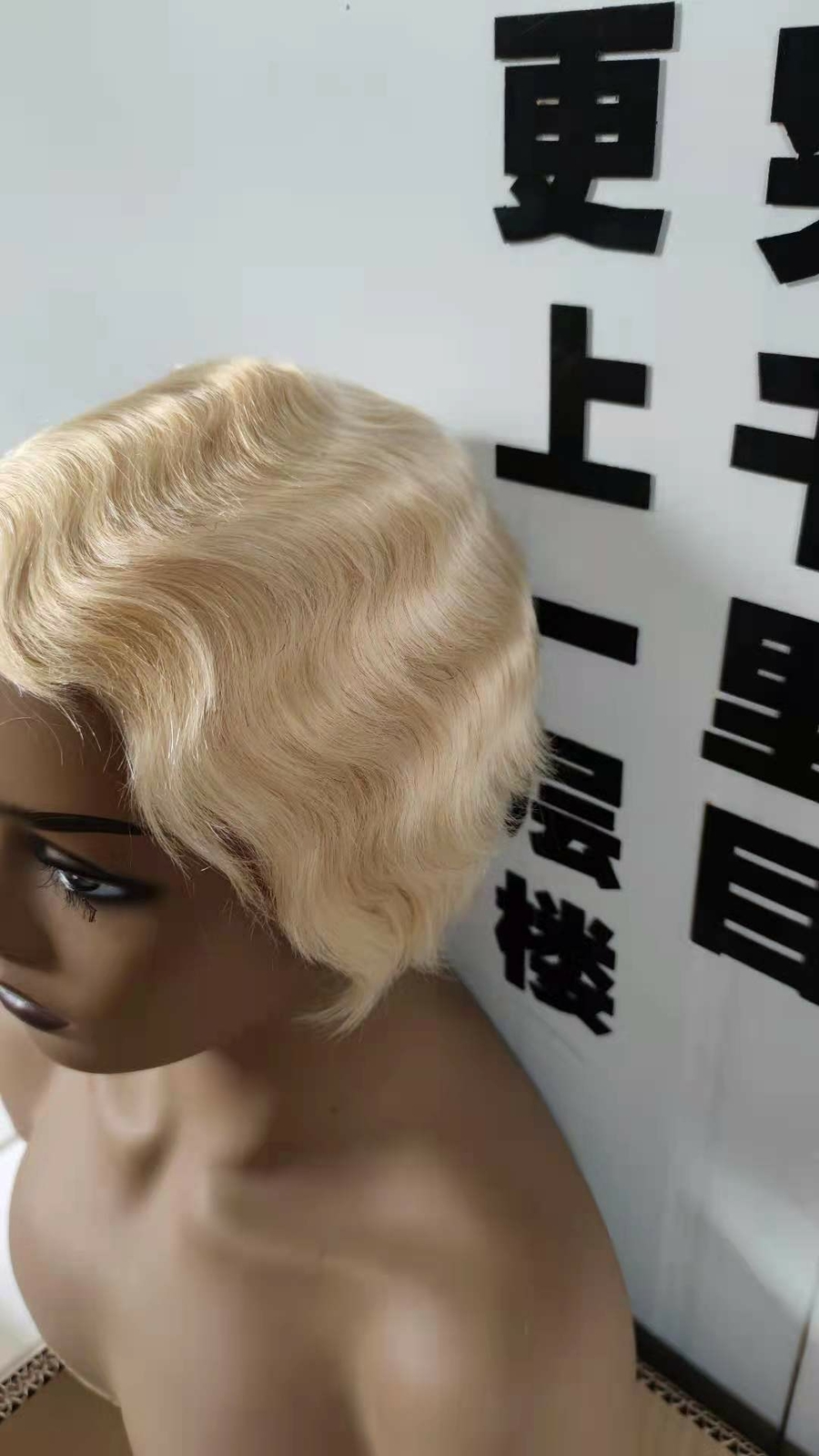 613 Light Blond Short Finger Wave Pixie Cut Wigs 100% Human Hair Wigs Party Wigs