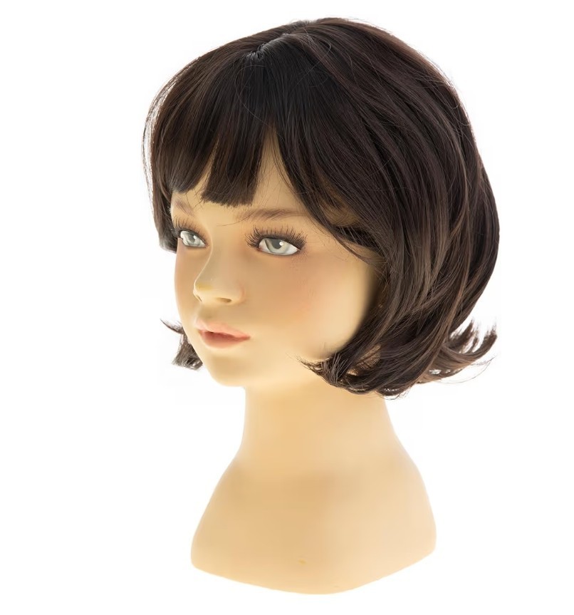 New Kids/Girls Wavy Dark Brown Short Bob Wig with Bangs Synthetic Hair