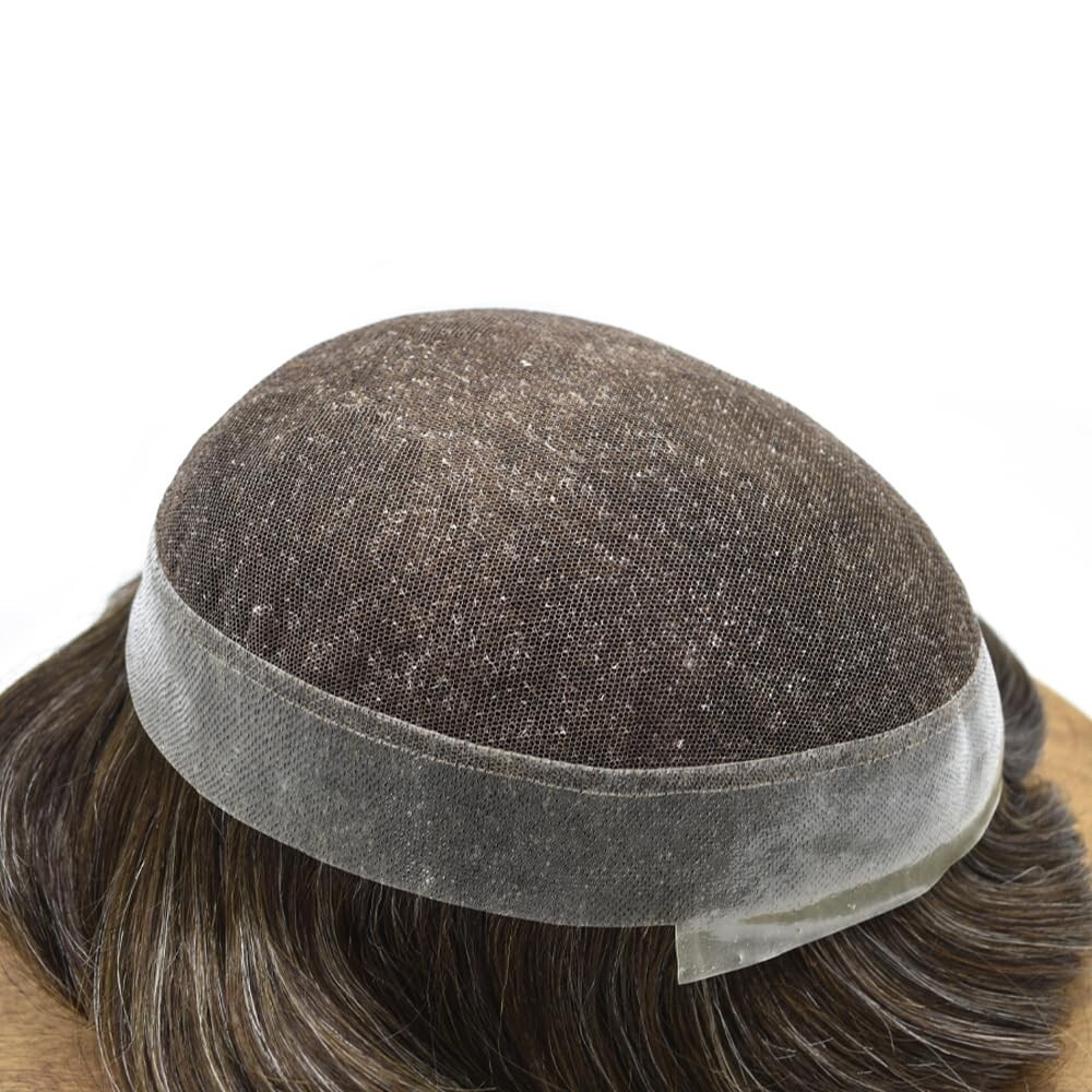 Mens Toupee SWISS LACE Poly Around Skin Hairpiece Human Hair Replacement System