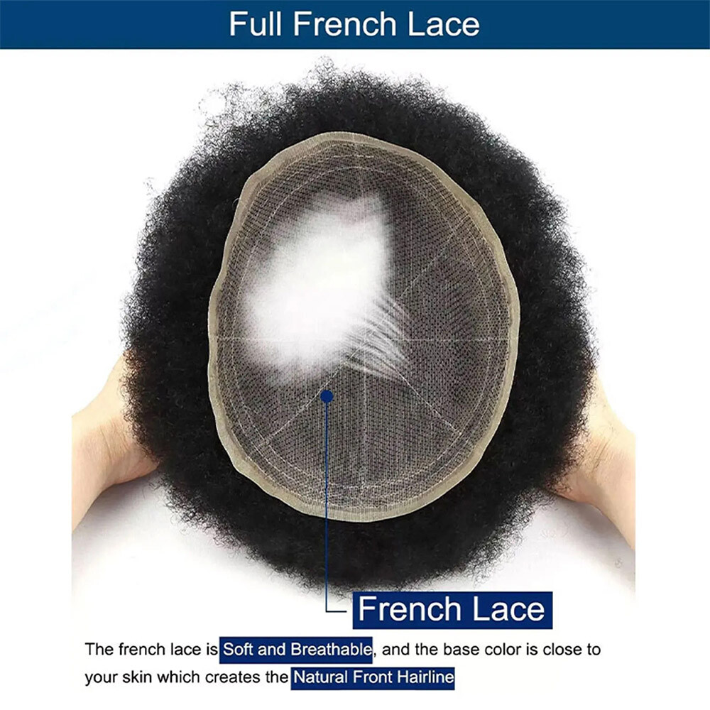 Full Lace Afro Curly Human Hair Mens Toupee 8×10 Hairpiece African American Wigs