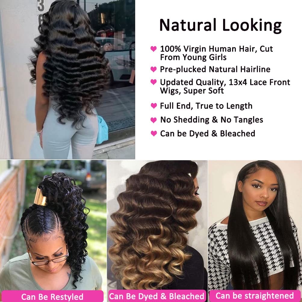 Bworto Loose Deep Wave Lace Front Wigs Human Hair Pre Plucked Curly 13X4 Lace