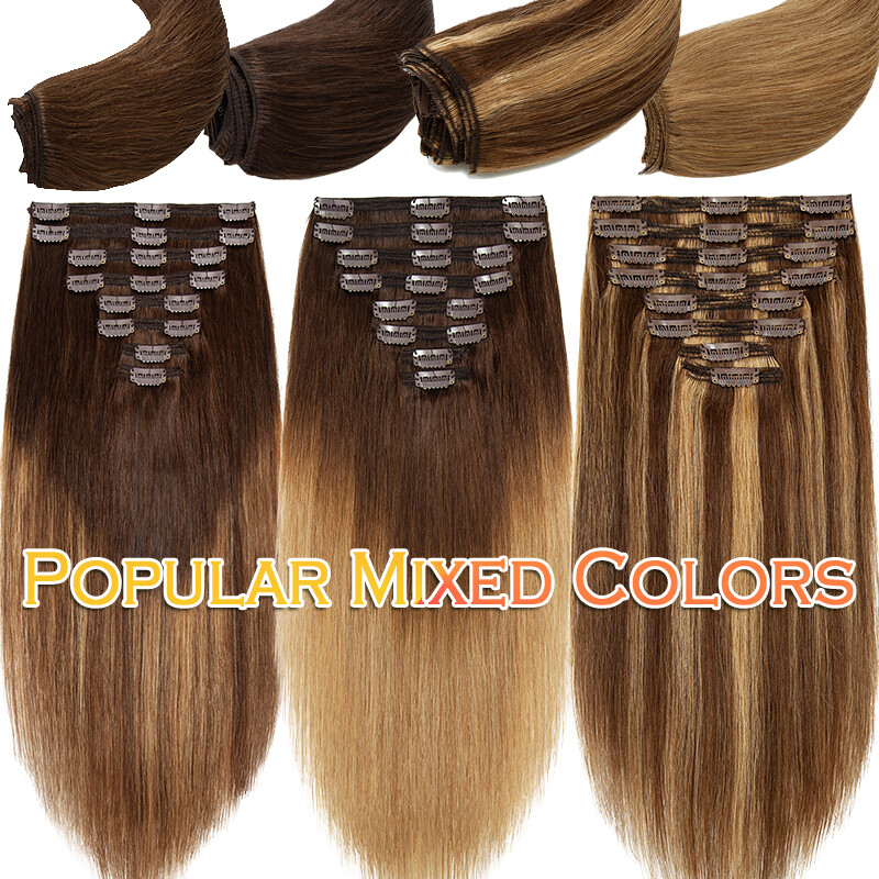DOUBLE WEFT THICK CLIP IN REMY HUMAN HAIR EXTENSIONS 8 PIECES 18 CLIPS FULL HEAD