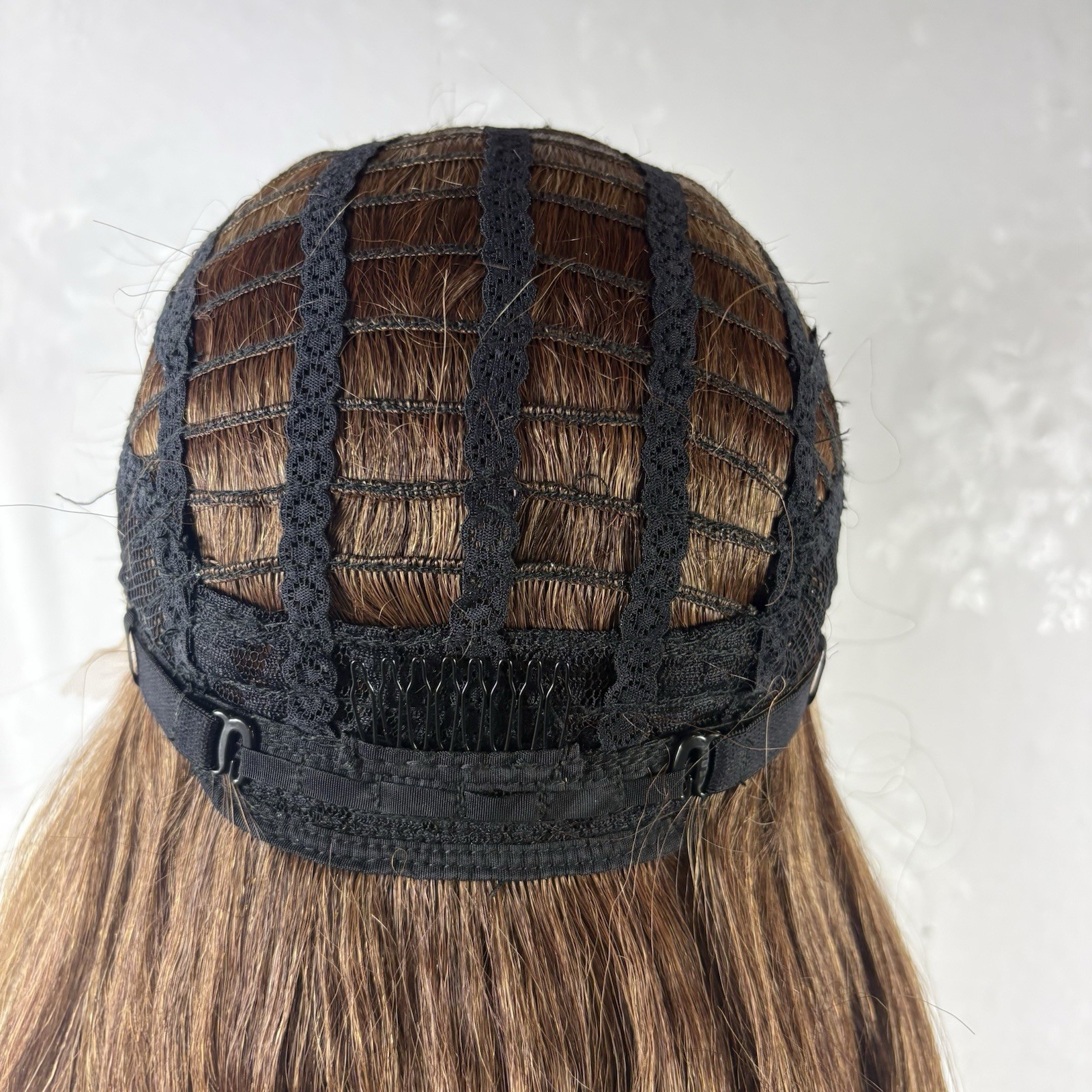 Daily wear WIG! Wavy brown with highlights Human Hair Blend, Lace Front
