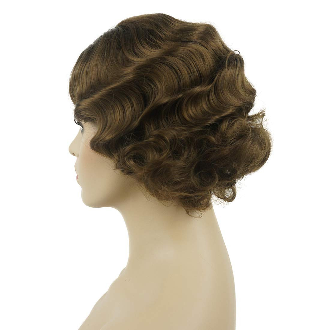 Vintage Cosplay Party Wig Short Finger Wavy Flapper Hairpiece +Free Wig Cap (Lig