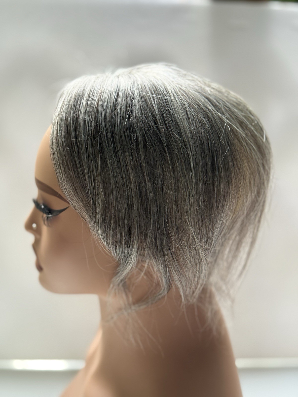Flufymooz Hair Topper Gray Brown Mix 10” Clip-In Crown Coverage New