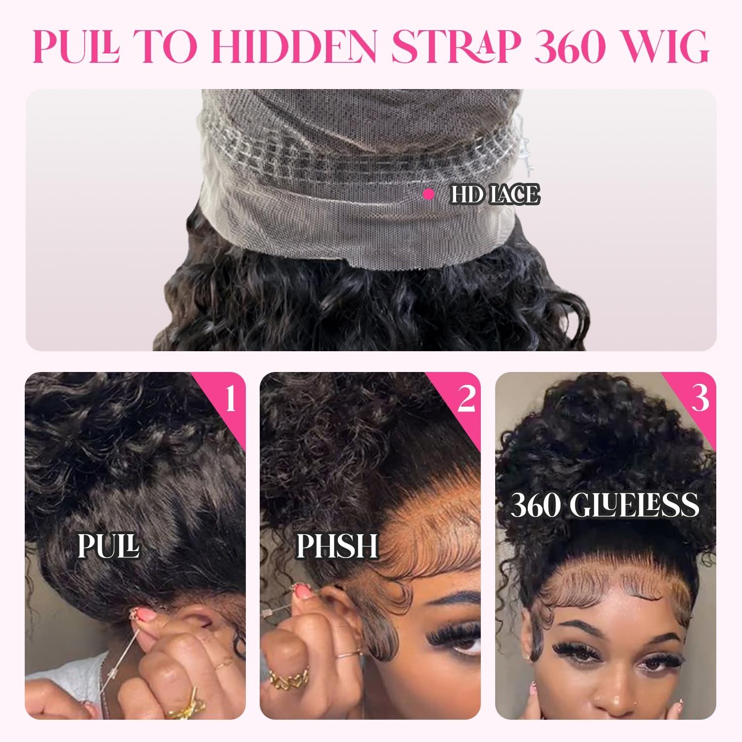 24″ Water Wave Glueless Lace Front Wig – 200 Density Curly Human Hair for Black