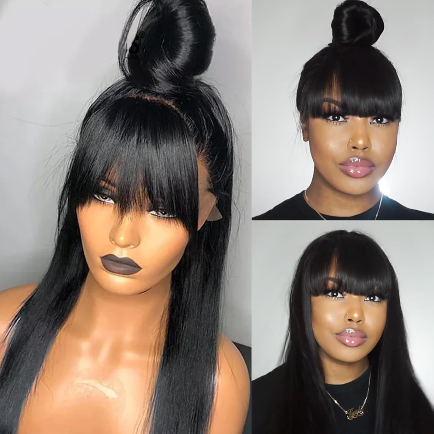 Straight Human Hair Wig With Bang Brazilian VirginHuman Hair None Lace Front Wig