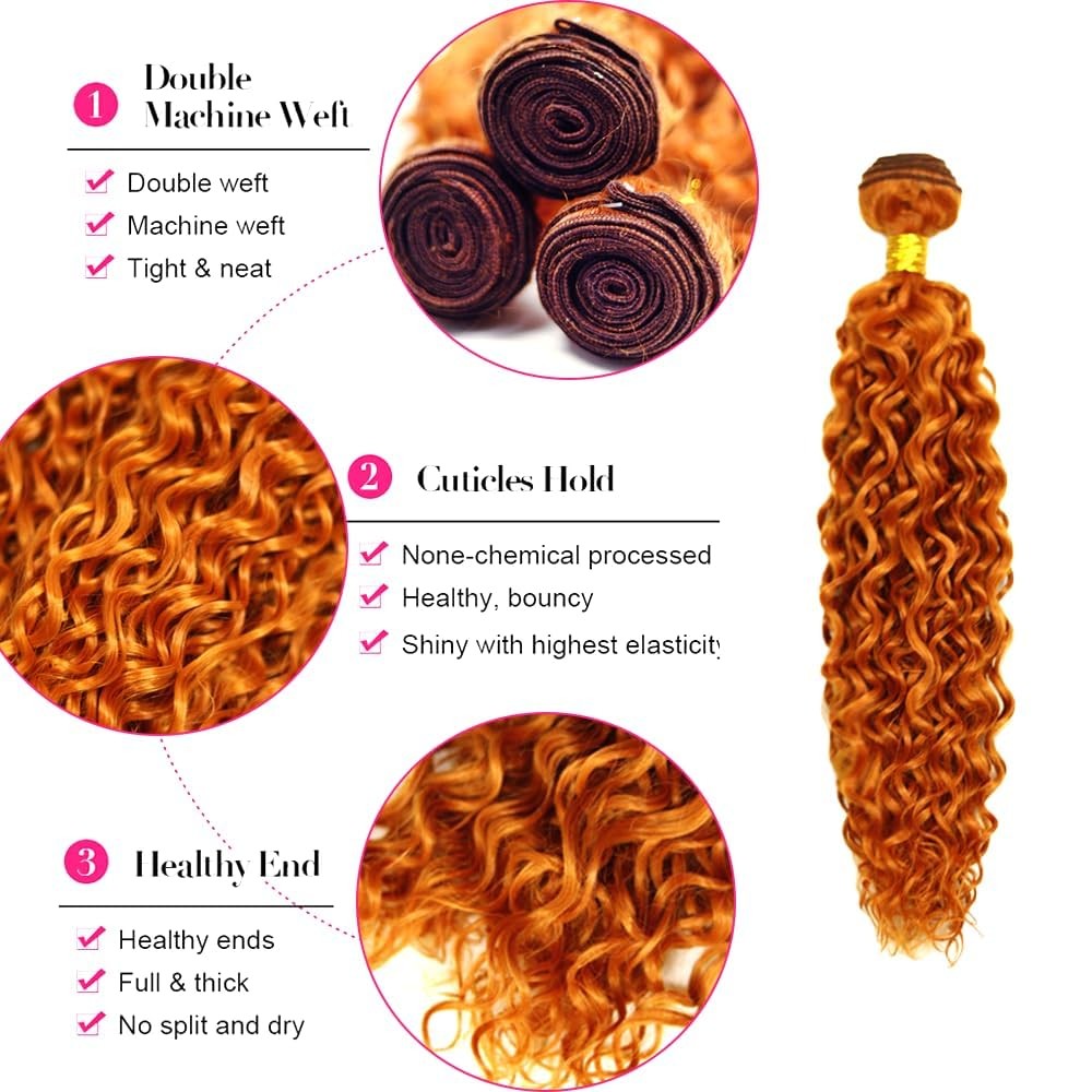Aikebi Bundles Human Hair 8 10 12 Inch Water Wave Ginger Orange Color 350 Human